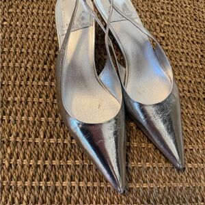 Jeffrey Campbell Persona Slingback Pumps Metallic Silver Heels